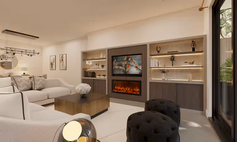 Luxury Bespoke Alcoves and TV Wall in open plan space